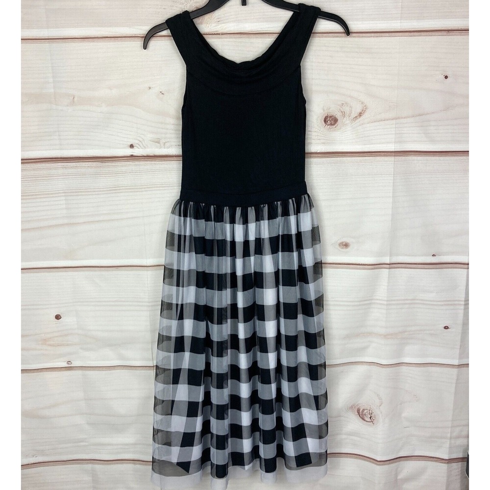 Design Lab Dress Womens Small Black White Plaid Sleeveless Scoop Neck Midi Solid